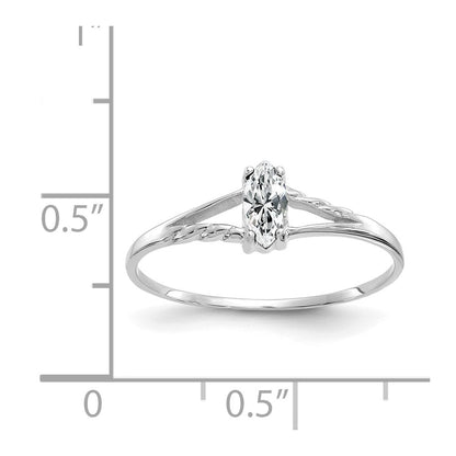10k White Gold Polished 6x3mm Marquise Genuine April/ White Topaz Birthstone Size 7 Ring