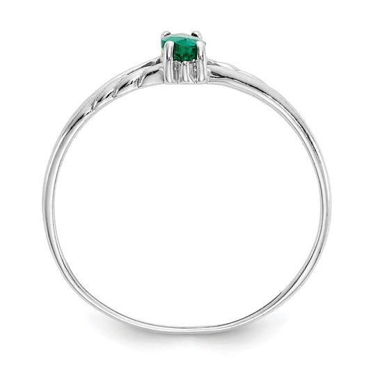 10k White Gold Polished 6x3mm Marquise Genuine May/ Emerald Birthstone Size 7 Ring
