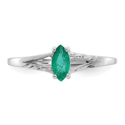 10k White Gold Polished 6x3mm Marquise Genuine May/ Emerald Birthstone Size 7 Ring