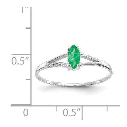 10k White Gold Polished 6x3mm Marquise Genuine May/ Emerald Birthstone Size 7 Ring