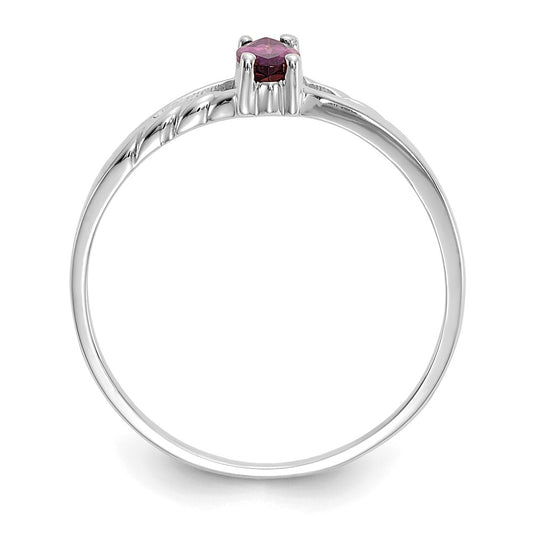 10k White Gold Polished 6x3mm Marquise Genuine June/ Rhodolite Garnet Birthstone Size 7 Ring