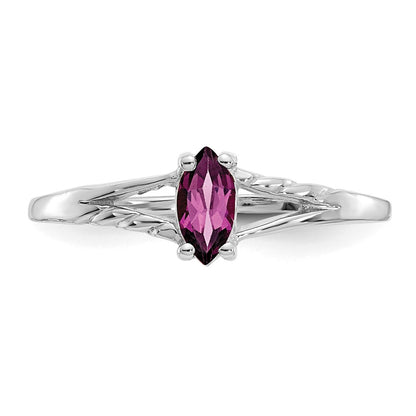 10k White Gold Polished 6x3mm Marquise Genuine June/ Rhodolite Garnet Birthstone Size 7 Ring