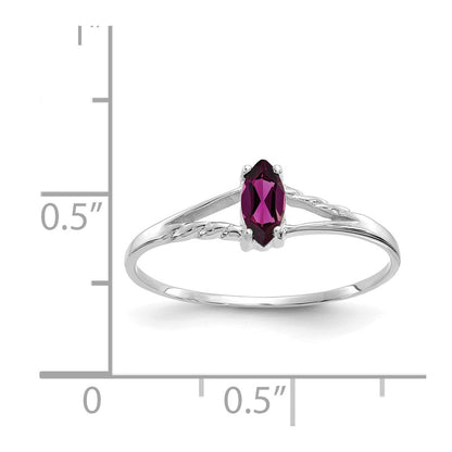 10k White Gold Polished 6x3mm Marquise Genuine June/ Rhodolite Garnet Birthstone Size 7 Ring
