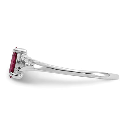 10k White Gold Polished 6x3mm Marquise Genuine July/ Ruby Birthstone Size 7 Ring