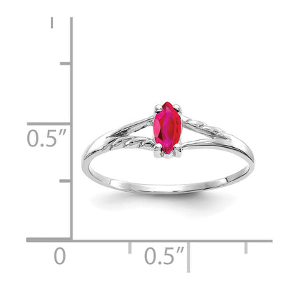 10k White Gold Polished 6x3mm Marquise Genuine July/ Ruby Birthstone Size 7 Ring