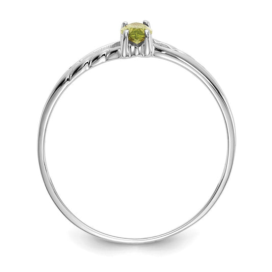 10k White Gold Polished 6x3mm Marquise Genuine August/ Peridot Birthstone Size 7 Ring