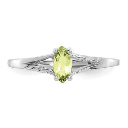 10k White Gold Polished 6x3mm Marquise Genuine August/ Peridot Birthstone Size 7 Ring