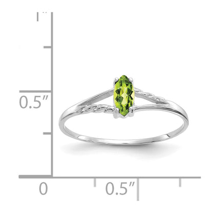 10k White Gold Polished 6x3mm Marquise Genuine August/ Peridot Birthstone Size 7 Ring