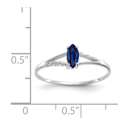 10k White Gold Polished 6x3mm Marquise Genuine September/ Sapphire Birthstone Size 7 Ring