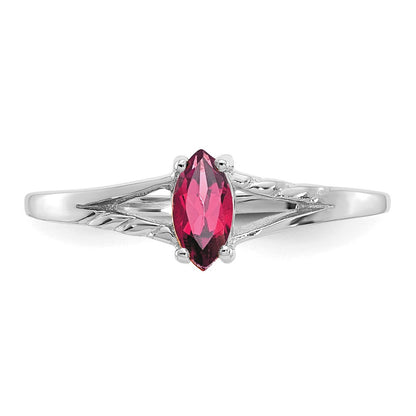 10k White Gold Polished 6x3mm Marquise Genuine October/ Pink Tourmaline Birthstone Size 7 Ring