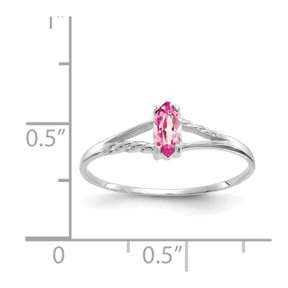 10k White Gold Polished 6x3mm Marquise Genuine October/ Pink Tourmaline Birthstone Size 7 Ring