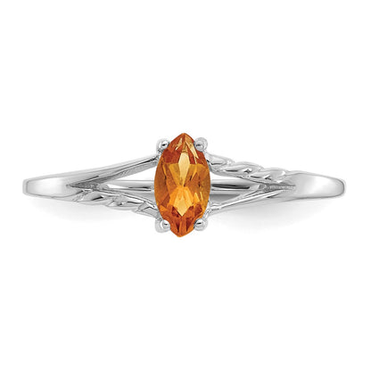 10k White Gold Polished 6x3mm Marquise Genuine November/ Citrine Birthstone Size 7 Ring