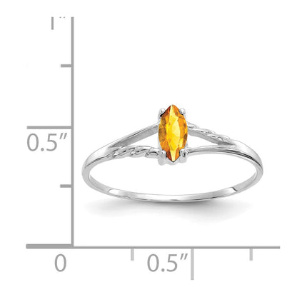 10k White Gold Polished 6x3mm Marquise Genuine November/ Citrine Birthstone Size 7 Ring