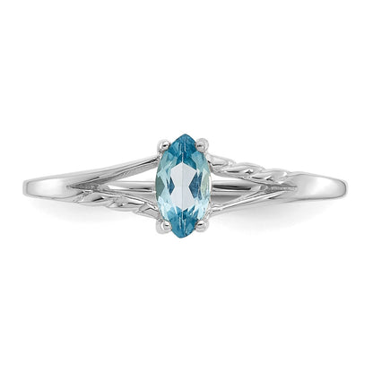 10k White Gold Polished 6x3mm Marquise Genuine December/ Blue Topaz Birthstone Size 7 Ring