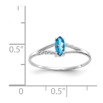 10k White Gold Polished 6x3mm Marquise Genuine December/ Blue Topaz Birthstone Size 7 Ring