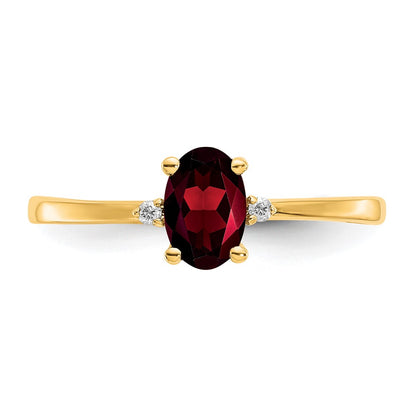 10k Polished 6x4mm Oval Genuine January/ Garnet and Diamond Birthstone Size 7 Ring