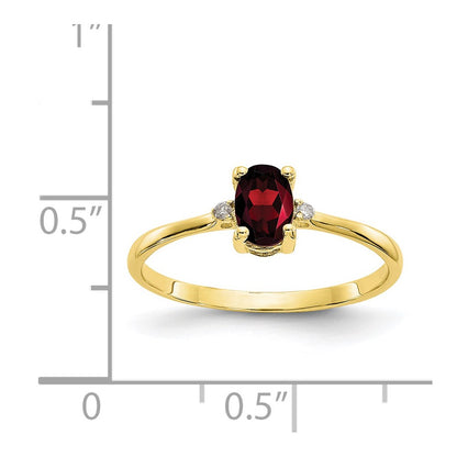 10k Polished 6x4mm Oval Genuine January/ Garnet and Diamond Birthstone Size 7 Ring
