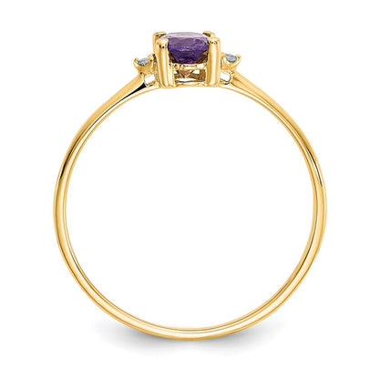 10k Polished 6x4mm Oval Genuine February/ Amethyst and Diamond Birthstone Size 7 Ring
