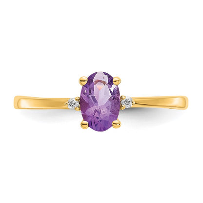 10k Polished 6x4mm Oval Genuine February/ Amethyst and Diamond Birthstone Size 7 Ring