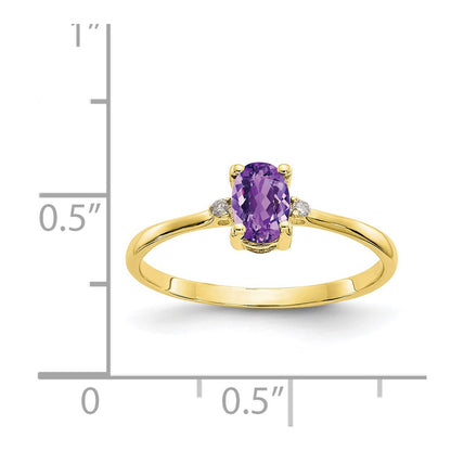 10k Polished 6x4mm Oval Genuine February/ Amethyst and Diamond Birthstone Size 7 Ring