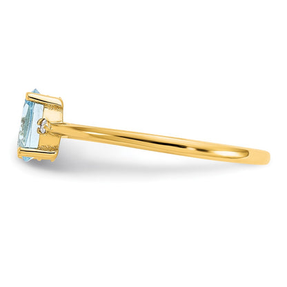 10k Polished 6x4mm Oval Genuine March/ Aquamarine and Diamond Birthstone Size 7 Ring