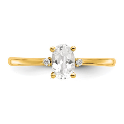 10k Polished 6x4mm Oval Genuine April/ White Topaz and Diamond Birthstone Size 7 Ring