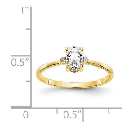 10k Polished 6x4mm Oval Genuine April/ White Topaz and Diamond Birthstone Size 7 Ring