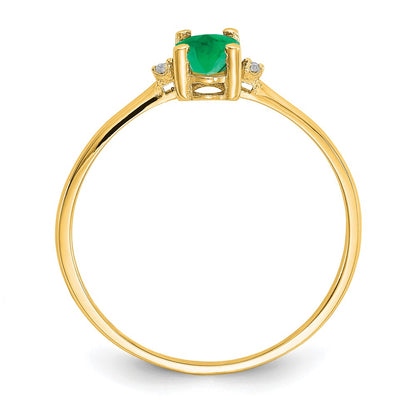 10k Polished 6x4mm Oval Genuine May/ Emerald and Diamond Birthstone Size 7 Ring