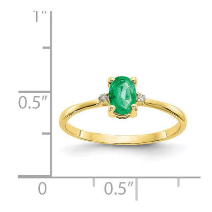 10k Polished 6x4mm Oval Genuine May/ Emerald and Diamond Birthstone Size 7 Ring