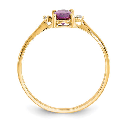 10k Polished 6x4mm Oval Genuine June/ Rhodolite Garnet and Diamond Birthstone Size 7 Ring