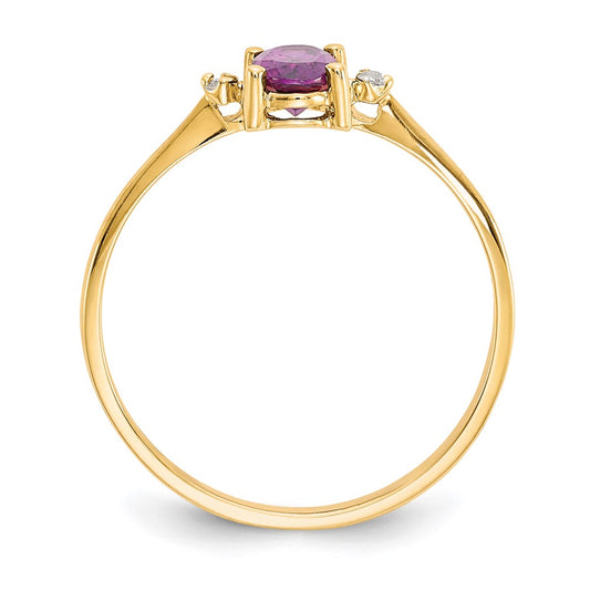 10k Polished 6x4mm Oval Genuine June/ Rhodolite Garnet and Diamond Birthstone Size 7 Ring