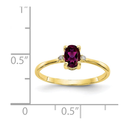 10k Polished 6x4mm Oval Genuine June/ Rhodolite Garnet and Diamond Birthstone Size 7 Ring