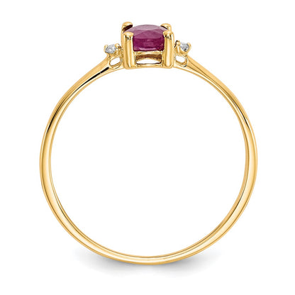 10k Polished 6x4mm Oval Genuine July/ Ruby and Diamond Birthstone Size 7 Ring