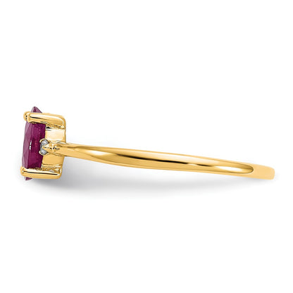10k Polished 6x4mm Oval Genuine July/ Ruby and Diamond Birthstone Size 7 Ring