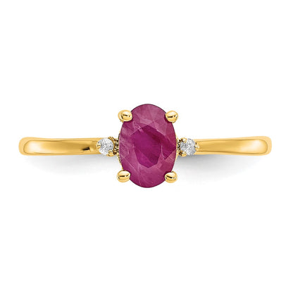 10k Polished 6x4mm Oval Genuine July/ Ruby and Diamond Birthstone Size 7 Ring