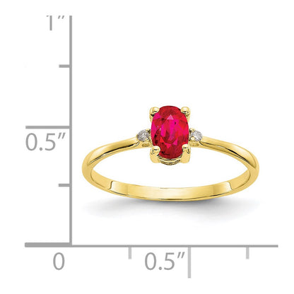 10k Polished 6x4mm Oval Genuine July/ Ruby and Diamond Birthstone Size 7 Ring