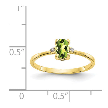 10k Polished 6x4mm Oval Genuine August/ Peridot and Diamond Birthstone Size 7 Ring