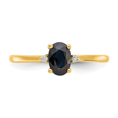 10k Polished 6x4mm Oval Genuine September/ Sapphire and Diamond Birthstone Size 7 Ring
