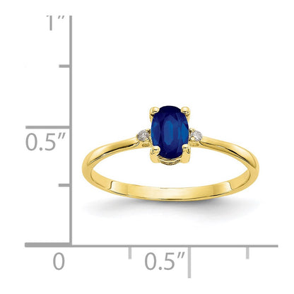 10k Polished 6x4mm Oval Genuine September/ Sapphire and Diamond Birthstone Size 7 Ring