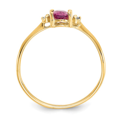 10k Polished 6x4mm Oval Genuine October/ Pink Tourmaline and Diamond Birthstone Size 7 Ring