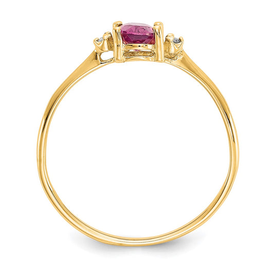 10k Polished 6x4mm Oval Genuine October/ Pink Tourmaline and Diamond Birthstone Size 7 Ring