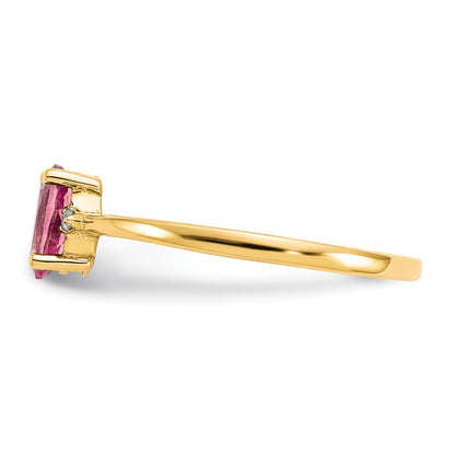 10k Polished 6x4mm Oval Genuine October/ Pink Tourmaline and Diamond Birthstone Size 7 Ring