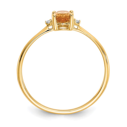 10k Polished 6x4mm Oval Genuine November/ Citrine and Diamond Birthstone Size 7 Ring