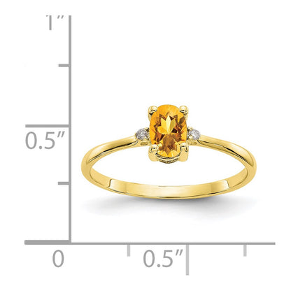 10k Polished 6x4mm Oval Genuine November/ Citrine and Diamond Birthstone Size 7 Ring