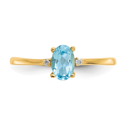10k Polished 6x4mm Oval Genuine December/ Blue Topaz and Diamond Birthstone Size 7 Ring