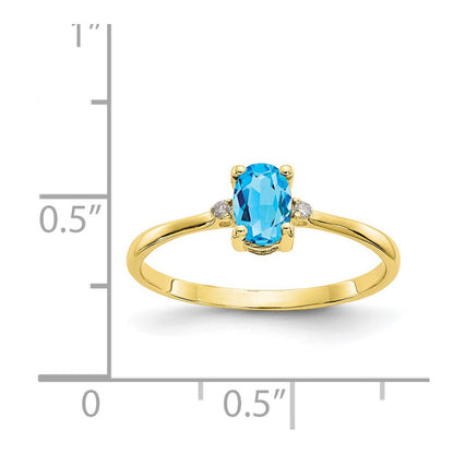 10k Polished 6x4mm Oval Genuine December/ Blue Topaz and Diamond Birthstone Size 7 Ring