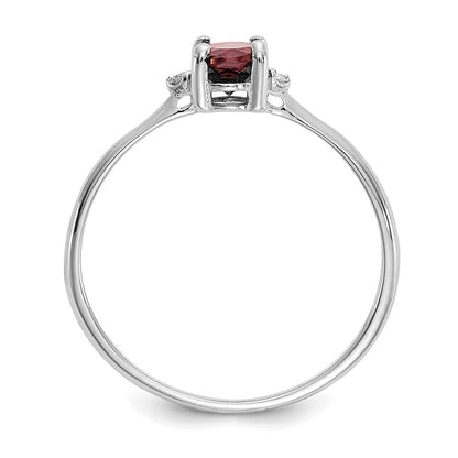 10k White Gold Polished 6x4mm Oval Genuine January/ Garnet and Diamond Birthstone Size 7 Ring