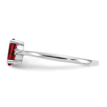 10k White Gold Polished 6x4mm Oval Genuine January/ Garnet and Diamond Birthstone Size 7 Ring