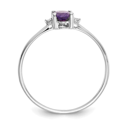 10k White Gold Polished 6x4mm Oval Genuine February/ Amethyst and Diamond Birthstone Size 7 Ring