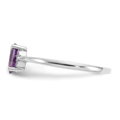 10k White Gold Polished 6x4mm Oval Genuine February/ Amethyst and Diamond Birthstone Size 7 Ring